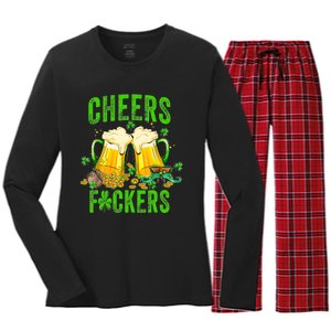 Cheers Fuckers St Patricks Day Beer Drinking Mugs Women's Long Sleeve Flannel Pajama Set 