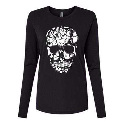 Chickens Farm Skeleton Halloween Farmer Chicken Skull Womens Cotton Relaxed Long Sleeve T-Shirt