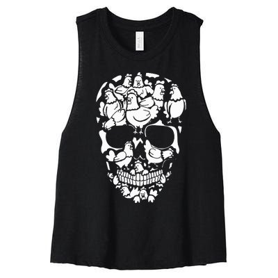 Chickens Farm Skeleton Halloween Farmer Chicken Skull Women's Racerback Cropped Tank