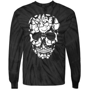 Chickens Farm Skeleton Halloween Farmer Chicken Skull Tie-Dye Long Sleeve Shirt