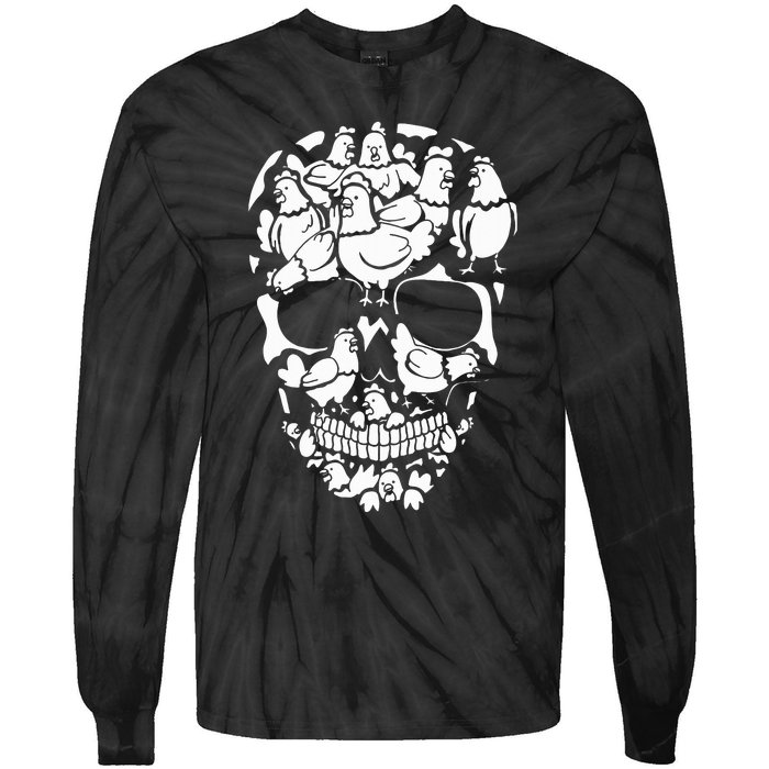 Chickens Farm Skeleton Halloween Farmer Chicken Skull Tie-Dye Long Sleeve Shirt