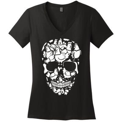 Chickens Farm Skeleton Halloween Farmer Chicken Skull Women's V-Neck T-Shirt