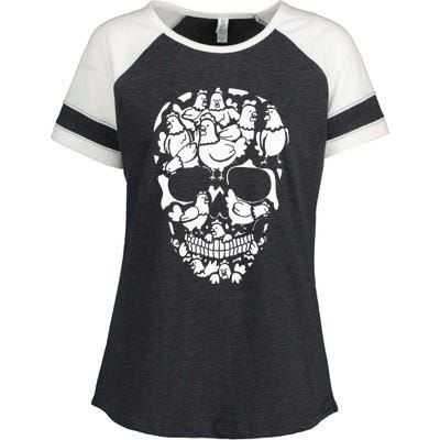 Chickens Farm Skeleton Halloween Farmer Chicken Skull Enza Ladies Jersey Colorblock Tee