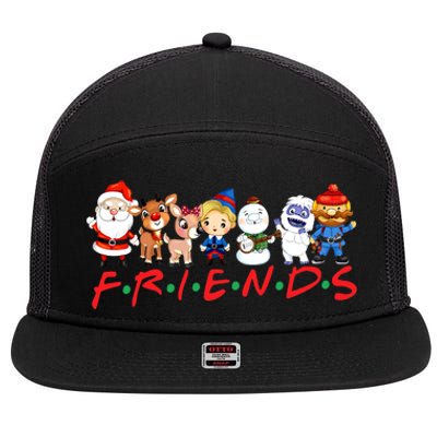 Christmas Friends Santa Rudolph Snowman Family Xmas 7 Panel Mesh Trucker Snapback Hat