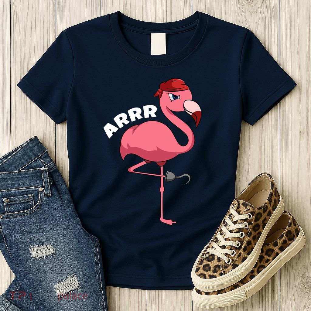 Caribbean Freebooter Sea Thief Girl Flamingo Pirate Womens T-Shirt