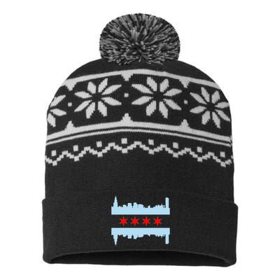 Chicago Flag Skyline USA-Made Snowflake Beanie