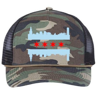 Chicago Flag Skyline Retro Rope Trucker Hat Cap