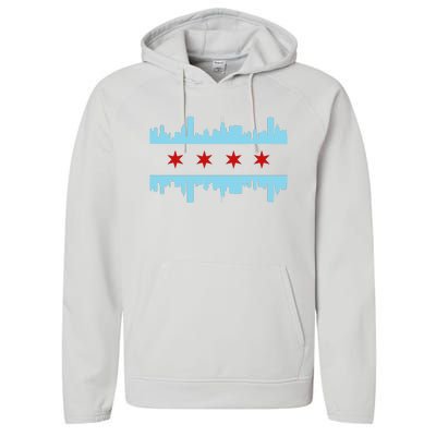 Chicago Flag Skyline Pride Illinois Vintage Performance Fleece Hoodie