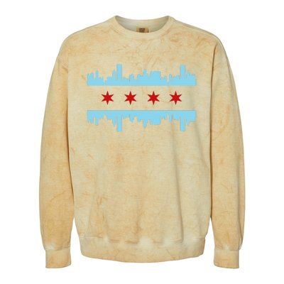 Chicago Flag Skyline Pride Illinois Vintage Colorblast Crewneck Sweatshirt