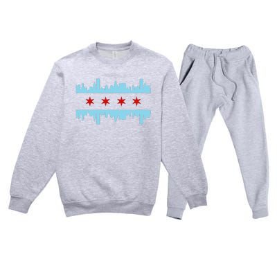 Chicago Flag Skyline Pride Illinois Vintage Premium Crewneck Sweatsuit Set