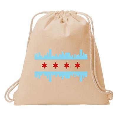 Chicago Flag Skyline Pride Illinois Vintage Drawstring Bag