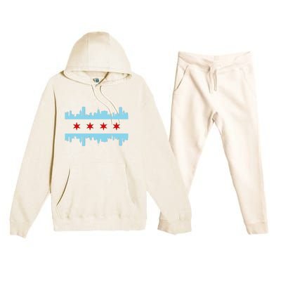 Chicago Flag Skyline Pride Illinois Vintage Premium Hooded Sweatsuit Set