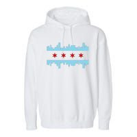 Chicago Flag Skyline Pride Illinois Vintage Garment-Dyed Fleece Hoodie