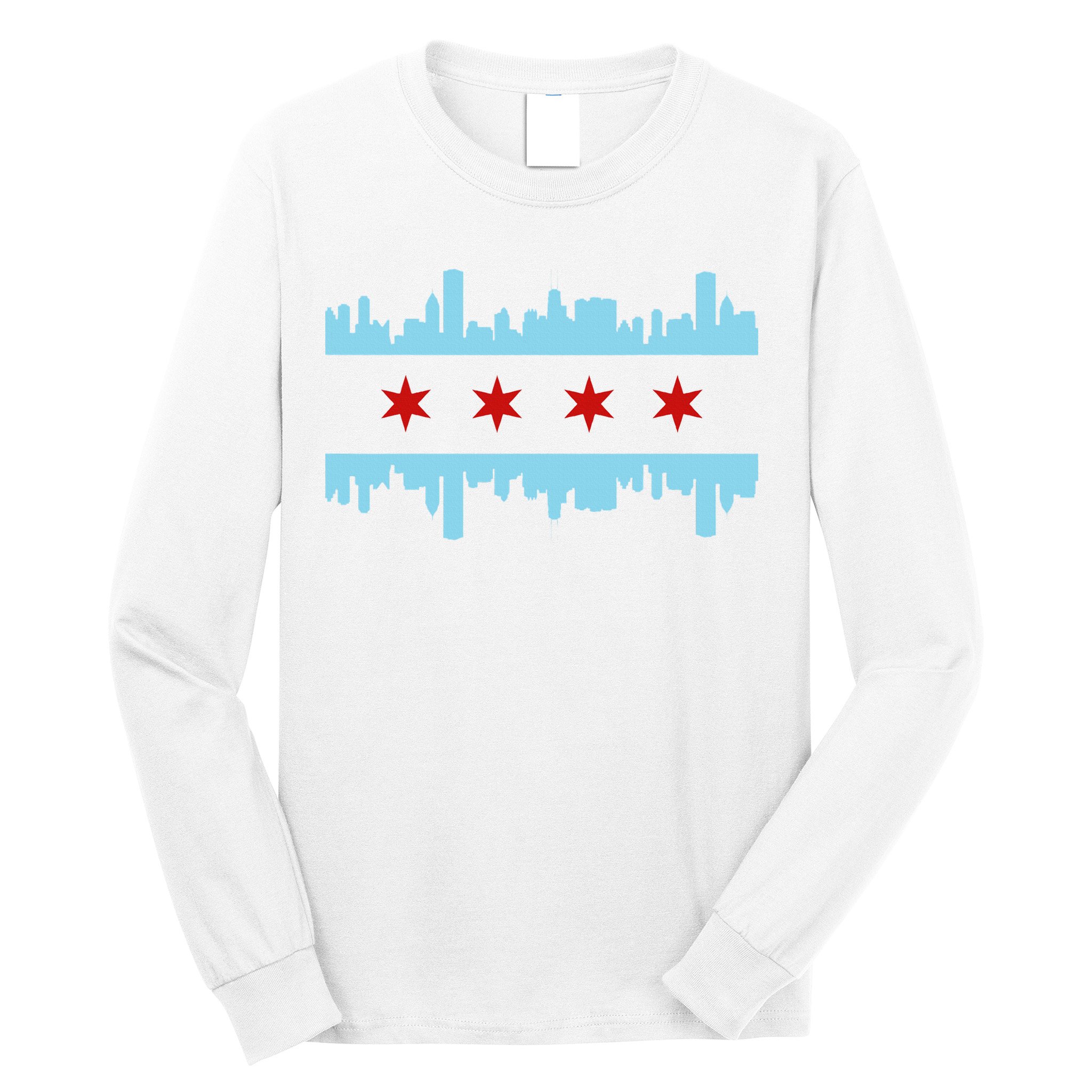 Chicago Flag Skyline Pride Illinois Vintage Long Sleeve Shirt