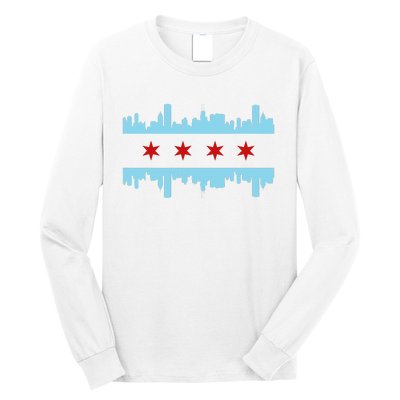 Chicago Flag Skyline Pride Illinois Vintage Long Sleeve Shirt