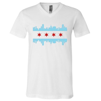 Chicago Flag Skyline Pride Illinois Vintage V-Neck T-Shirt