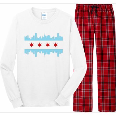 Chicago Flag Skyline Pride Illinois Vintage Long Sleeve Pajama Set