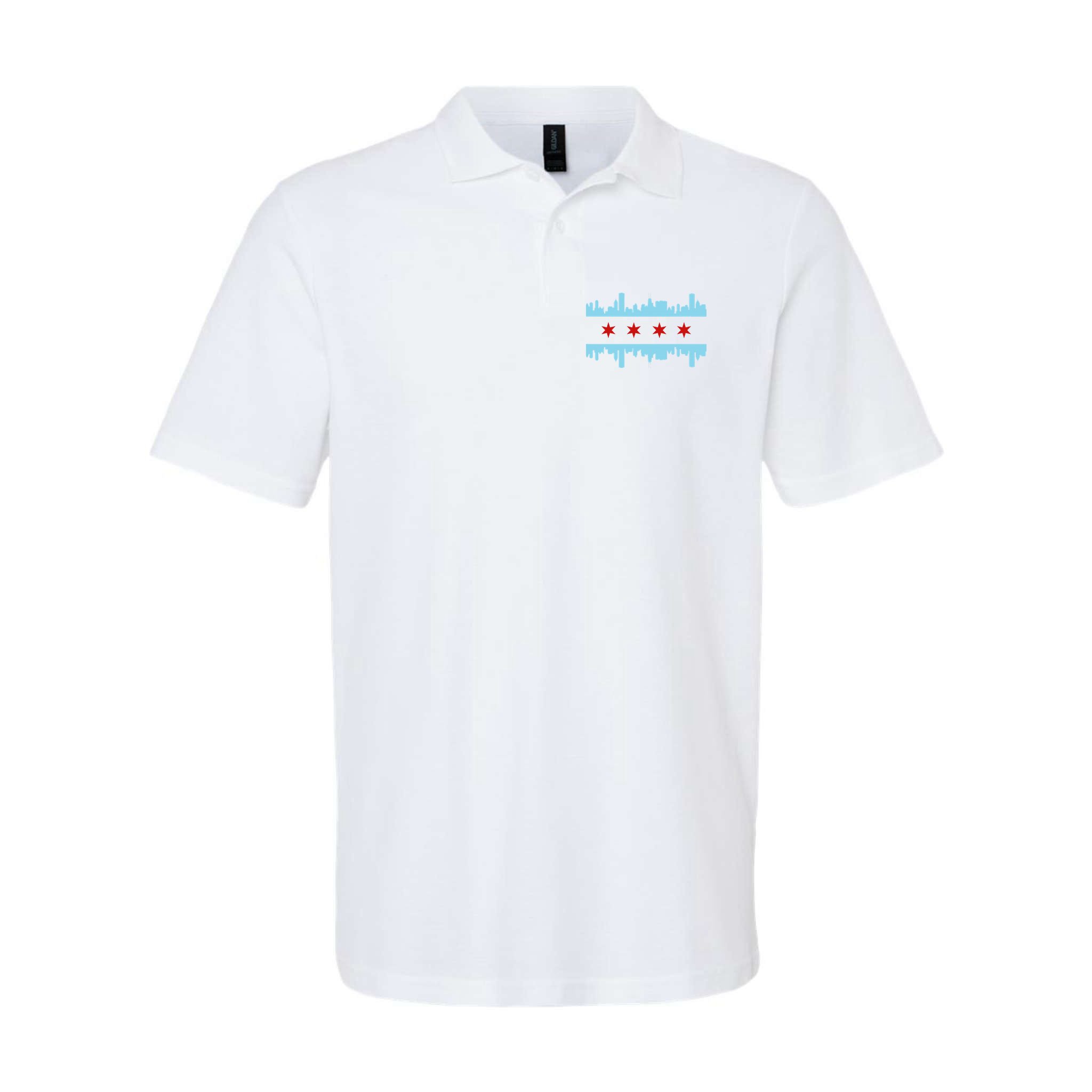Chicago Flag Skyline Pride Illinois Vintage Polo