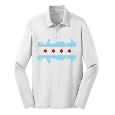 Chicago Flag Skyline Pride Illinois Vintage Silk Touch Performance Long Sleeve Polo