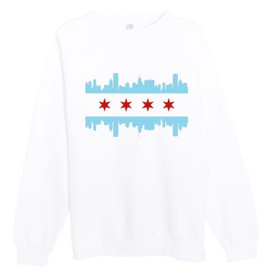 Chicago Flag Skyline Pride Illinois Vintage Premium Crewneck Sweatshirt