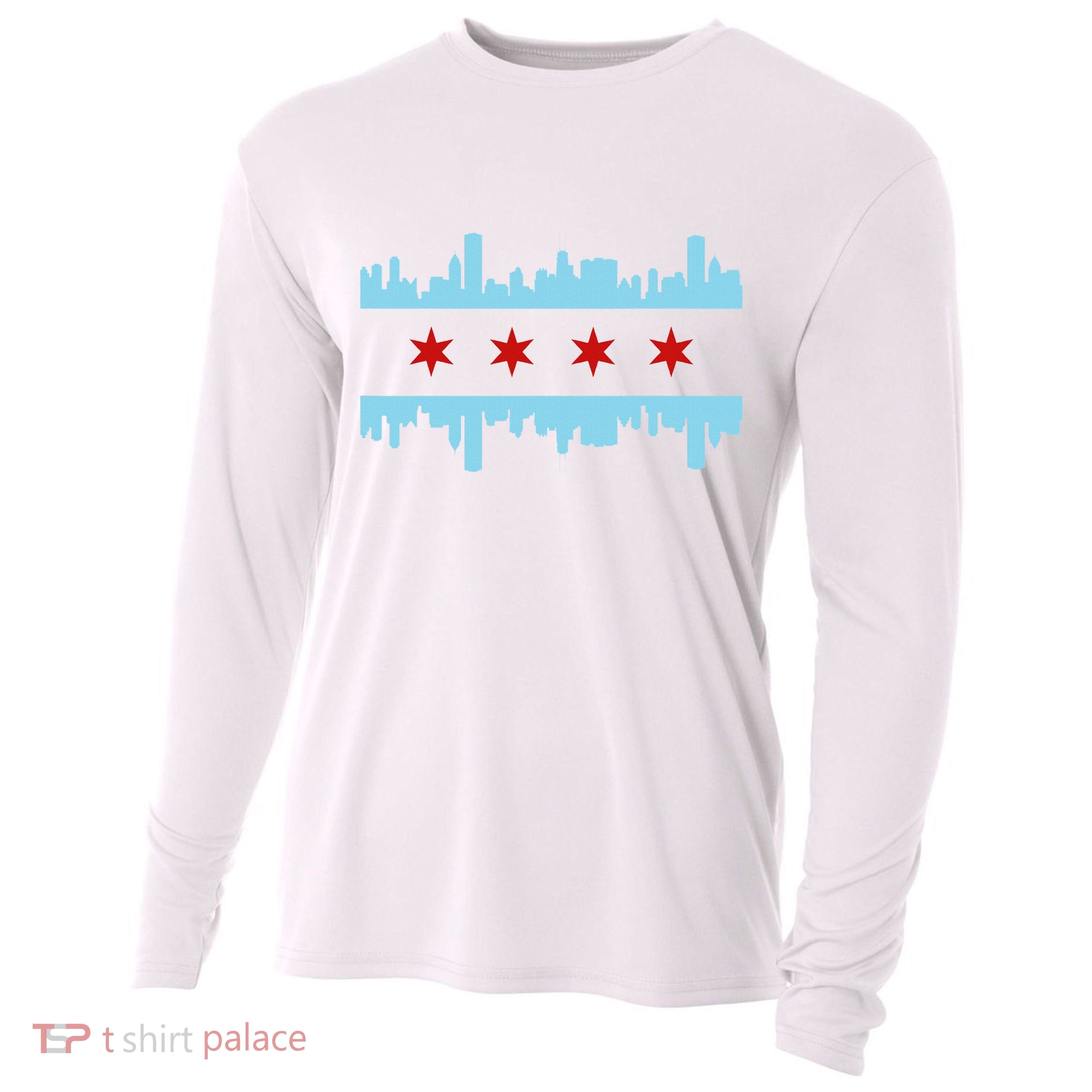 Chicago Flag Skyline Pride Illinois Vintage Cooling Performance Long Sleeve Crew