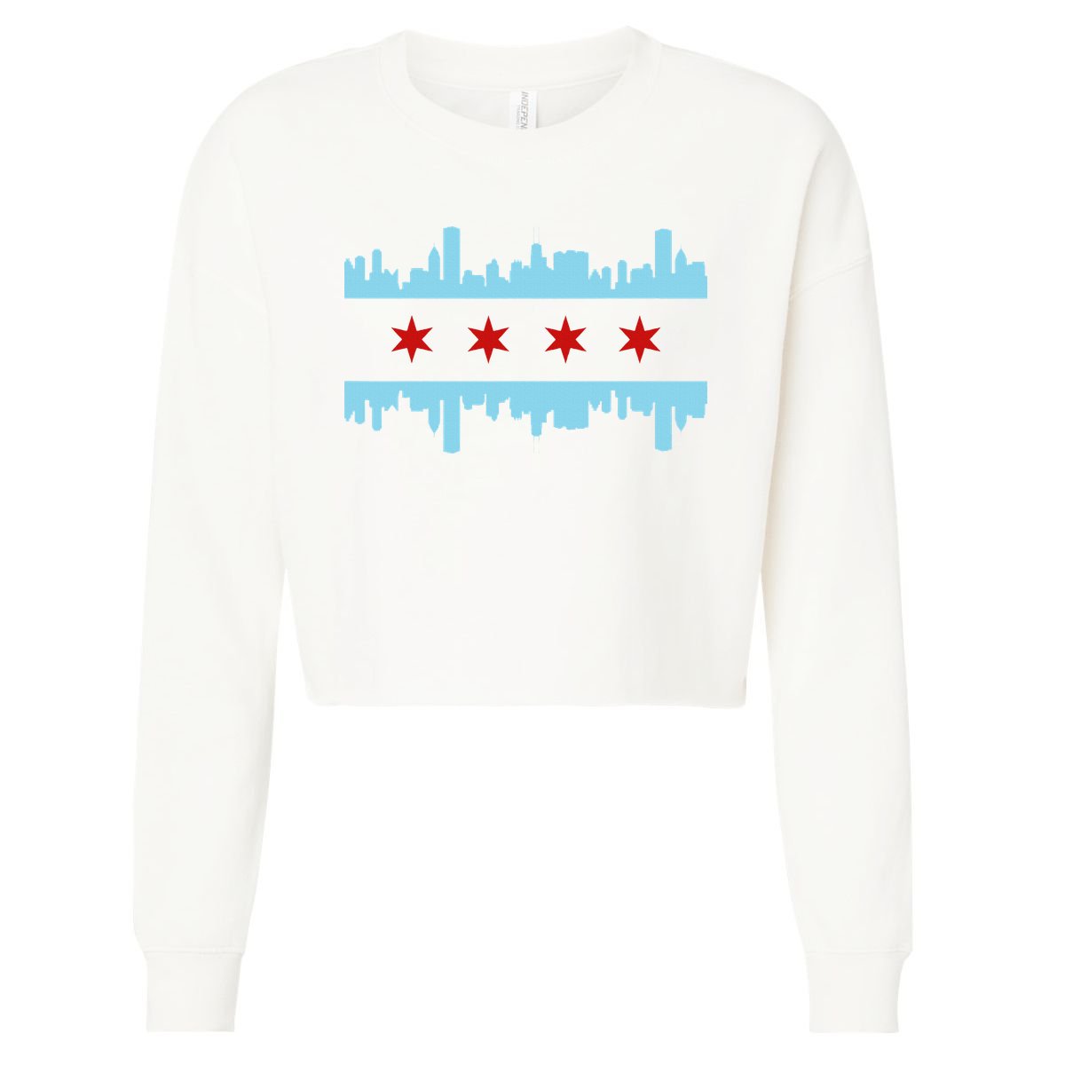 Chicago Flag Skyline Pride Illinois Vintage Cropped Pullover Crew