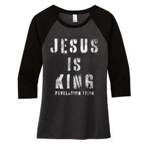 Christianity Faith Savior Almighty Lord Jesus Is King Women's Tri-Blend 3/4-Sleeve Raglan Shirt