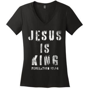 Christianity Faith Savior Almighty Lord Jesus Is King Women's V-Neck T-Shirt