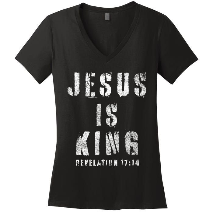 Christianity Faith Savior Almighty Lord Jesus Is King Women's V-Neck T-Shirt