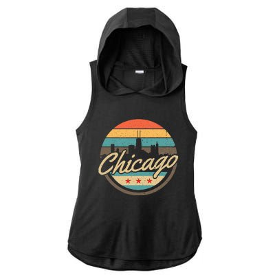 Chicago Flag Skyline Vintage Illinois Usa Souvenir Ladies PosiCharge Tri-Blend Wicking Draft Hoodie Tank