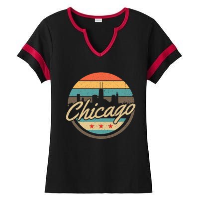 Chicago Flag Skyline Vintage Illinois Usa Souvenir Ladies Halftime Notch Neck Tee