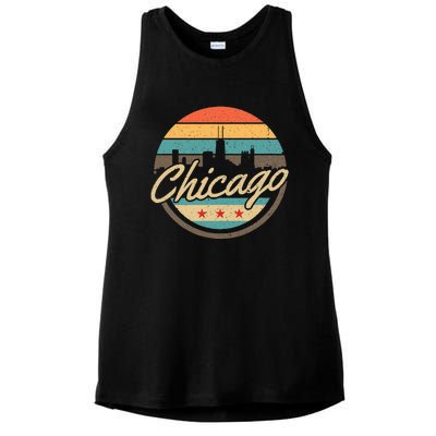 Chicago Flag Skyline Vintage Illinois Usa Souvenir Ladies PosiCharge Tri-Blend Wicking Tank