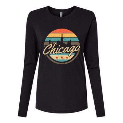 Chicago Flag Skyline Vintage Illinois Usa Souvenir Womens Cotton Relaxed Long Sleeve T-Shirt