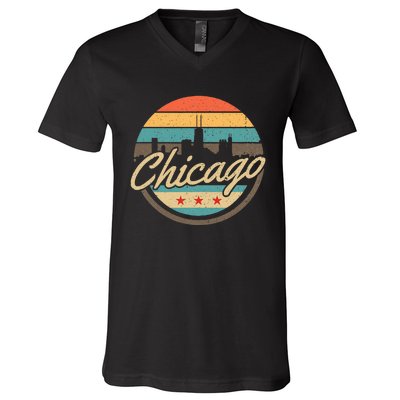 Chicago Flag Skyline Vintage Illinois Usa Souvenir V-Neck T-Shirt