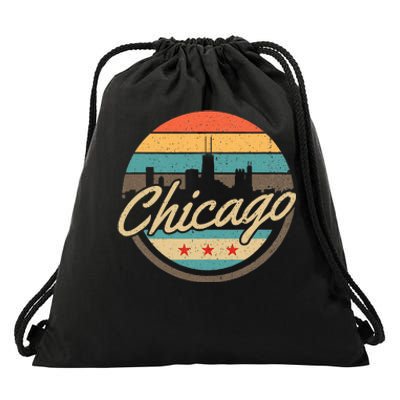 Chicago Flag Skyline Vintage Illinois Usa Souvenir Drawstring Bag