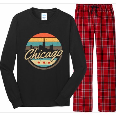 Chicago Flag Skyline Vintage Illinois Usa Souvenir Long Sleeve Pajama Set