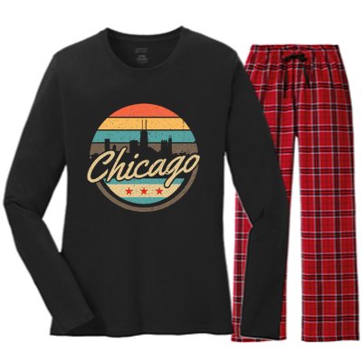 Chicago Flag Skyline Vintage Illinois Usa Souvenir Women's Long Sleeve Flannel Pajama Set 