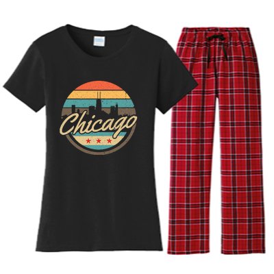 Chicago Flag Skyline Vintage Illinois Usa Souvenir Women's Flannel Pajama Set