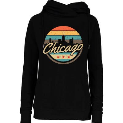 Chicago Flag Skyline Vintage Illinois Usa Souvenir Womens Funnel Neck Pullover Hood