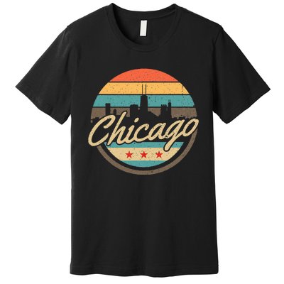 Chicago Flag Skyline Vintage Illinois Usa Souvenir Premium T-Shirt