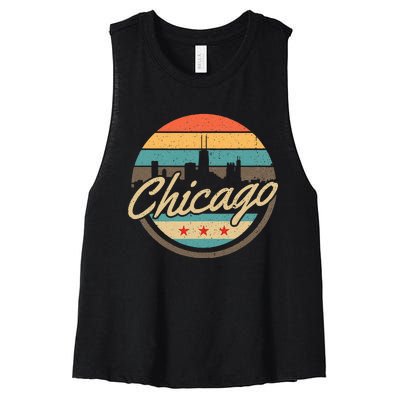 Chicago Flag Skyline Vintage Illinois Usa Souvenir Women's Racerback Cropped Tank