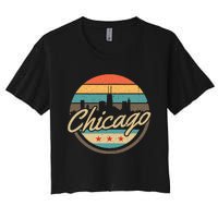 Chicago Flag Skyline Vintage Illinois Usa Souvenir Women's Crop Top Tee