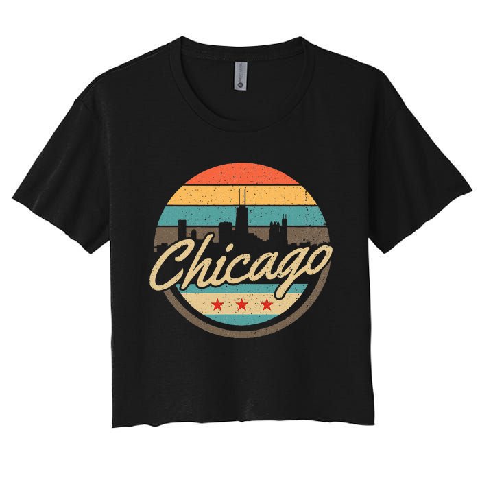 Chicago Flag Skyline Vintage Illinois Usa Souvenir Women's Crop Top Tee