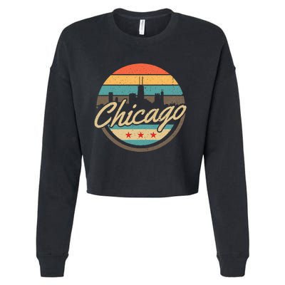 Chicago Flag Skyline Vintage Illinois Usa Souvenir Cropped Pullover Crew