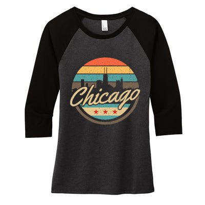 Chicago Flag Skyline Vintage Illinois Usa Souvenir Women's Tri-Blend 3/4-Sleeve Raglan Shirt