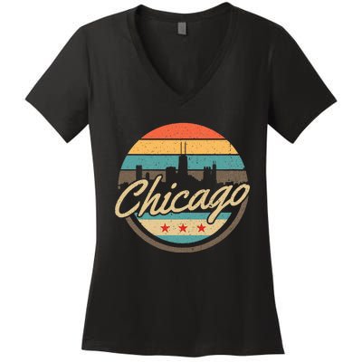 Chicago Flag Skyline Vintage Illinois Usa Souvenir Women's V-Neck T-Shirt