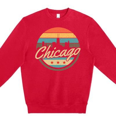 Chicago Flag Skyline Vintage Illinois Usa Souvenir Premium Crewneck Sweatshirt