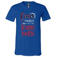 Cupid's Favorite School Nurse Red Plaid Valentine's Day Gift V-Neck T-Shirt