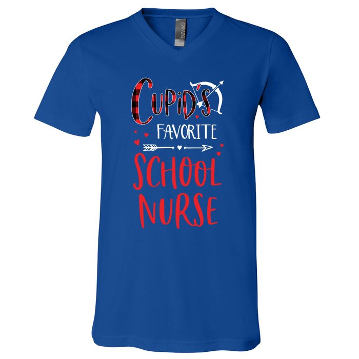 Cupid's Favorite School Nurse Red Plaid Valentine's Day Gift V-Neck T-Shirt