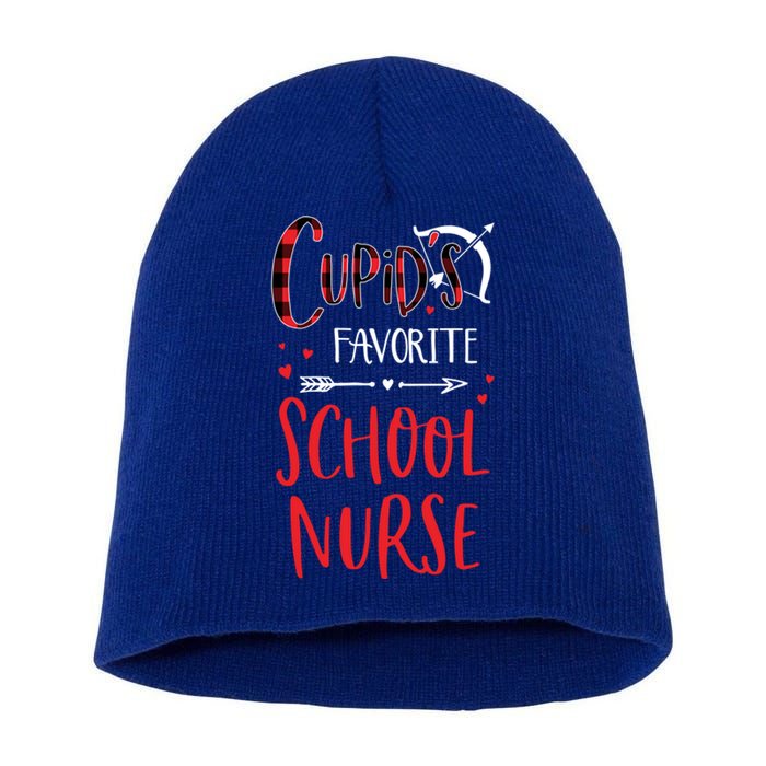 Cupid's Favorite School Nurse Red Plaid Valentine's Day Gift Short Acrylic Beanie